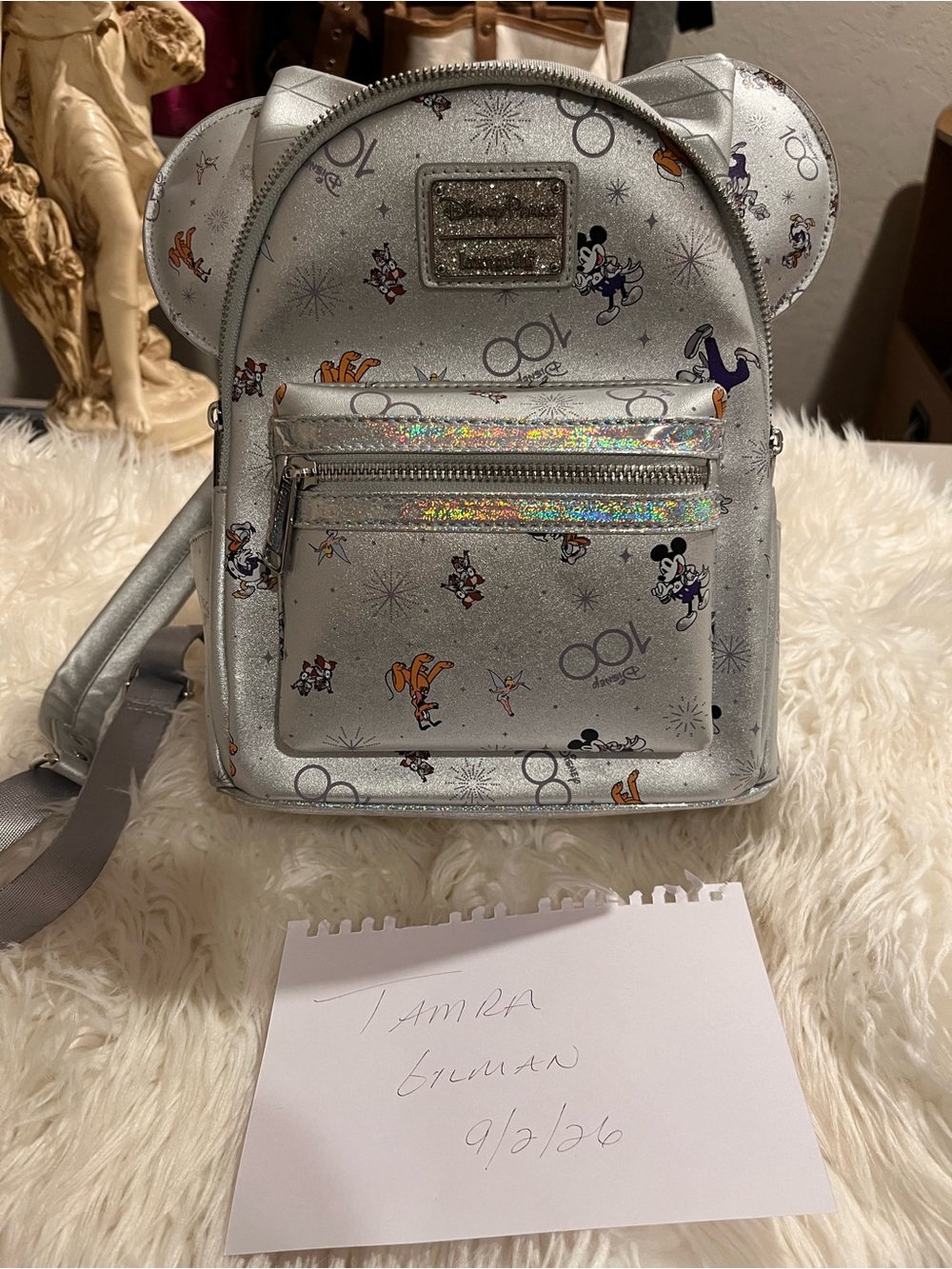 Loungefly Silver Holographic Disney 100th Anniversary Mini Backpack